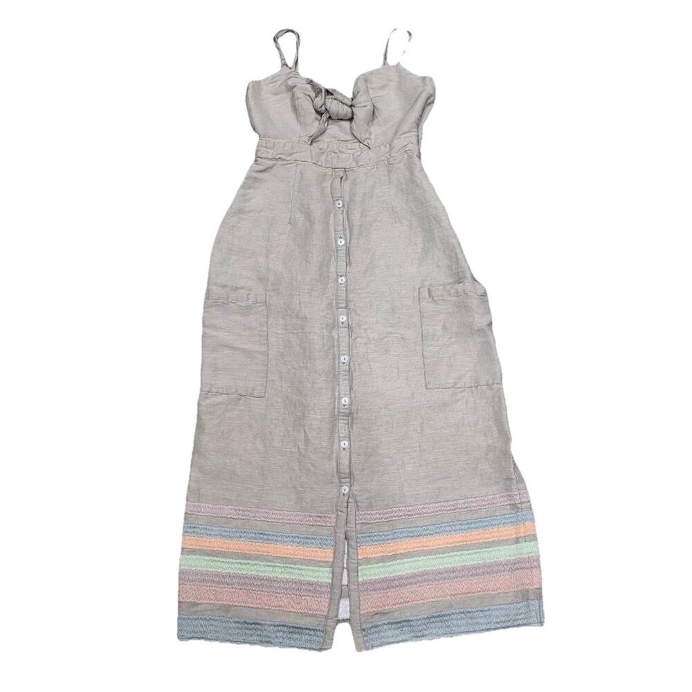 MARA HOFFMAN Beige Spaghetti Linen Knee Length Strap Midi sundress XS A005806